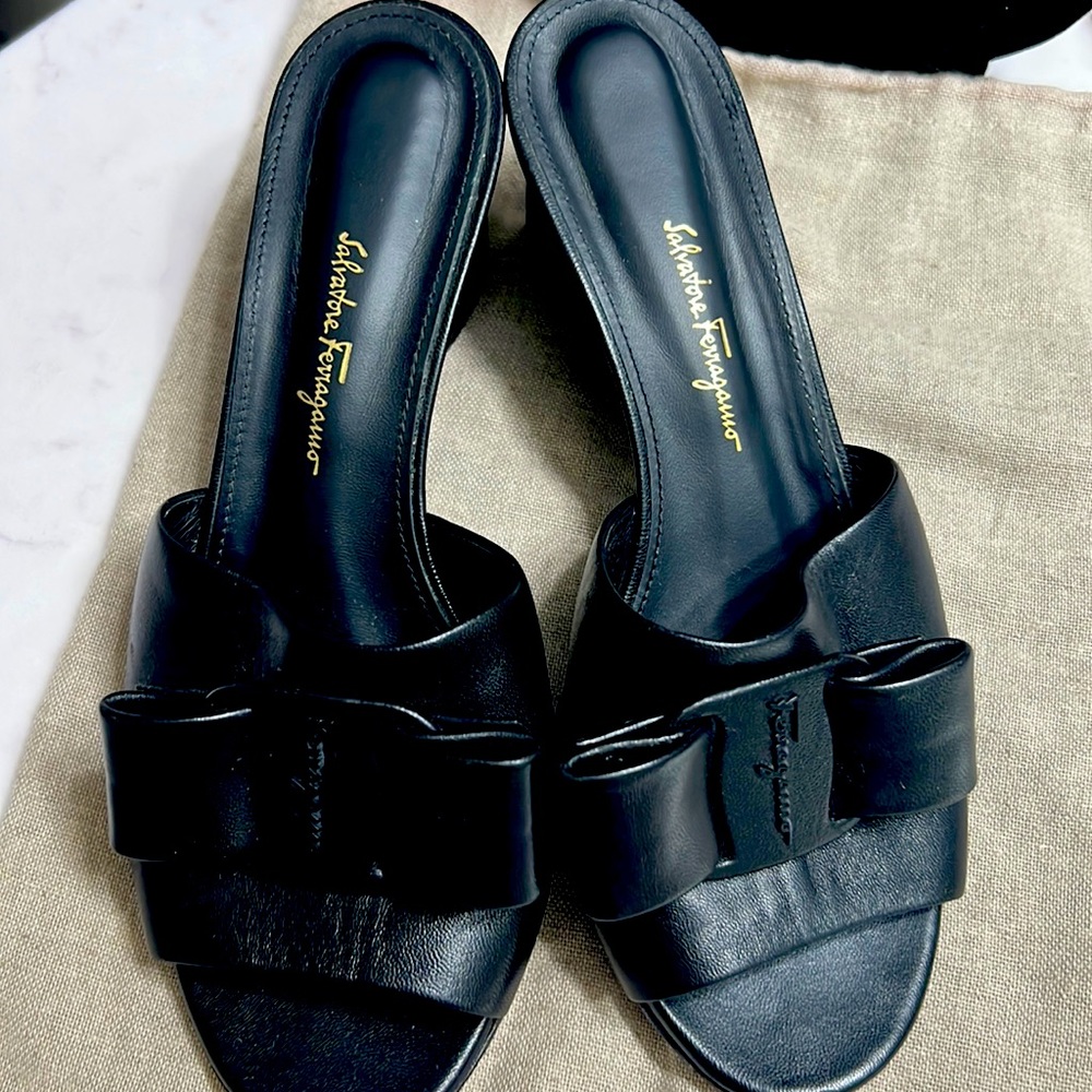 Salvatore Ferragamo | Open Toe Casual Style Plain Block Heels Party Style size 7
